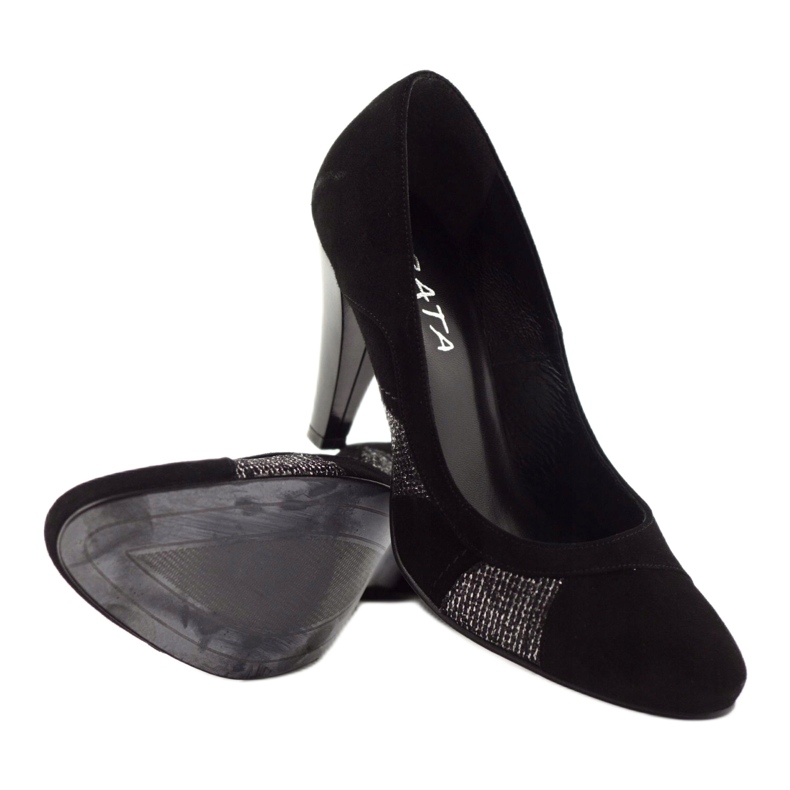 Edeo Pompe in pelle nera femminile con filo d'argento nero