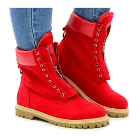 Lu Boo Donna Camoscio Rosso Timberki Trappers Cerniere Nancy