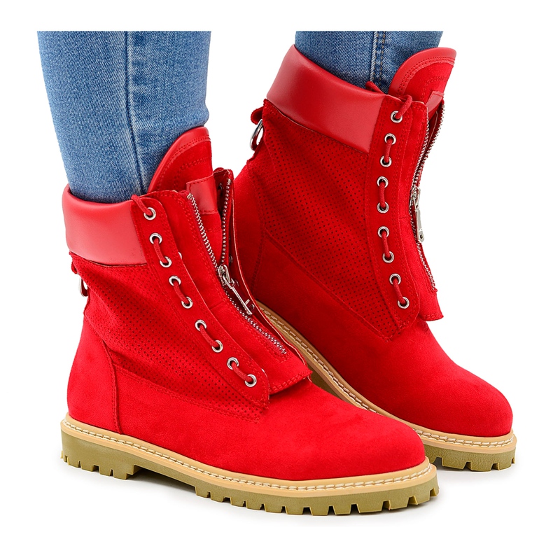 Lu Boo Donna Camoscio Rosso Timberki Trappers Cerniere Nancy