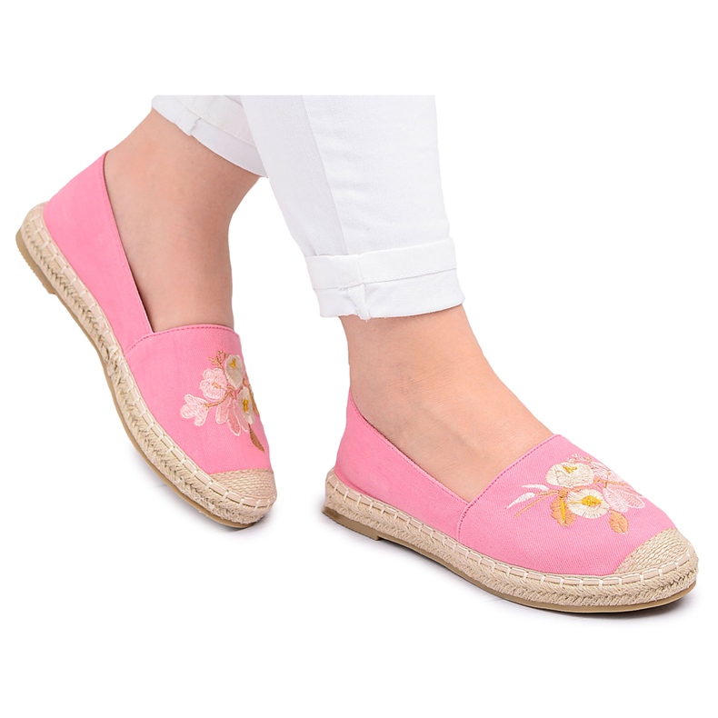 Espadrillas Donna Tessuto Rosa Slip On Flowers Wild