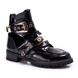 Lu Boo Stivali Laccati Neri Con Ritagli Rock Girl nero