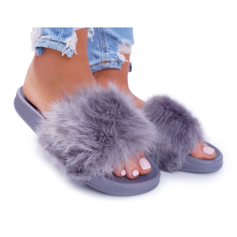 Pantofole Da Donna Con Pelliccia Pelliccia Grigio Scuro