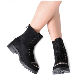 Lu Boo Stivaletti Neri da Bambino con Camoscio Cubic Zirconia LittleCarrie nero