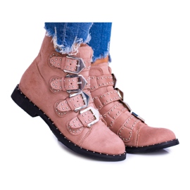Lu Boo Stivali Rosa Virginia Rock Star Rivetti Fibbie Pelle Scamosciata