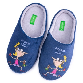 Pantofole blu navy da donna Dreex Plush I Run because I Like Mi piace