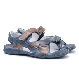 Joker Sandali da uomo in pelle blu navy con velcro Jeremi
