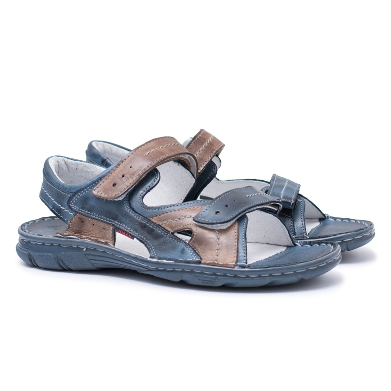 Joker Sandali da uomo in pelle blu navy con velcro Jeremi