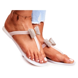 LU BOO Pantofole da Donna Bianche Meliski con Fiocco Paillettes Morello bianco