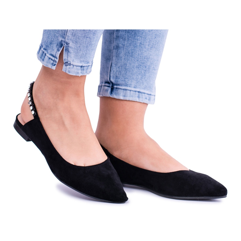 Lu Boo Ballerine Scamosciate Nere con Strass Szpitz Macron nero