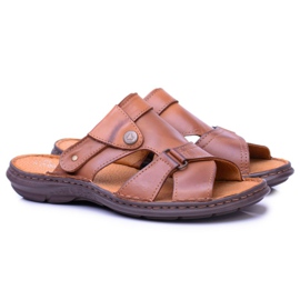 Polbut Pantofole da uomo marroni Sandali Hideki in pelle marrone