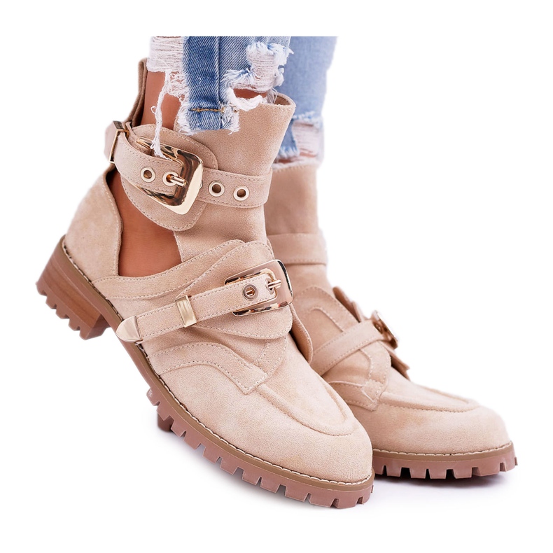 Lu Boo Stivaletti cut-out scamosciati beige Rock Girl