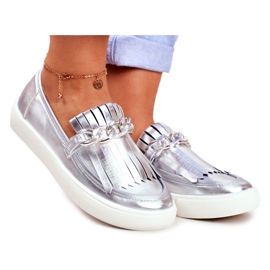 Sneakers da donna Slip On Lu Boo Mocassini Specchiati Con Frange Nefrette grigio