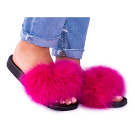 Ciabatte da Donna con Pelliccia Naturale Fucsia Naturis rosa