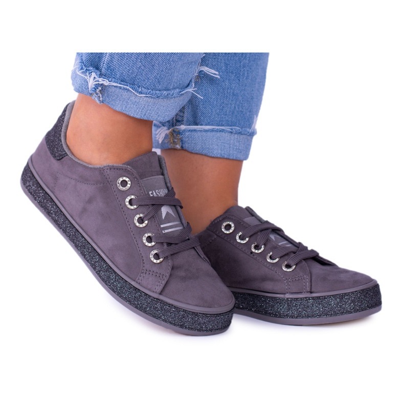 Mckeylor Sneakers Donna Camoscio Grigio Glitter Kaylor