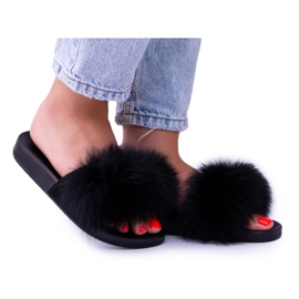 Ciabatte da Donna con Pelliccia Naturale Nero Naturis