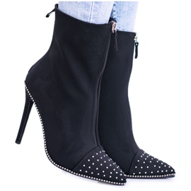 BUGO Stivali in pelle scamosciata neri su tacco Regio nero