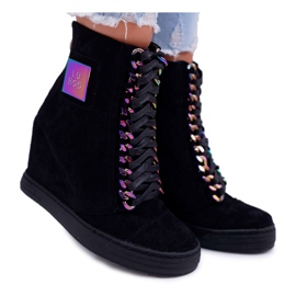Sneakers Donna Lu Boo Camoscio Nero con Catene Iridescenti Monica