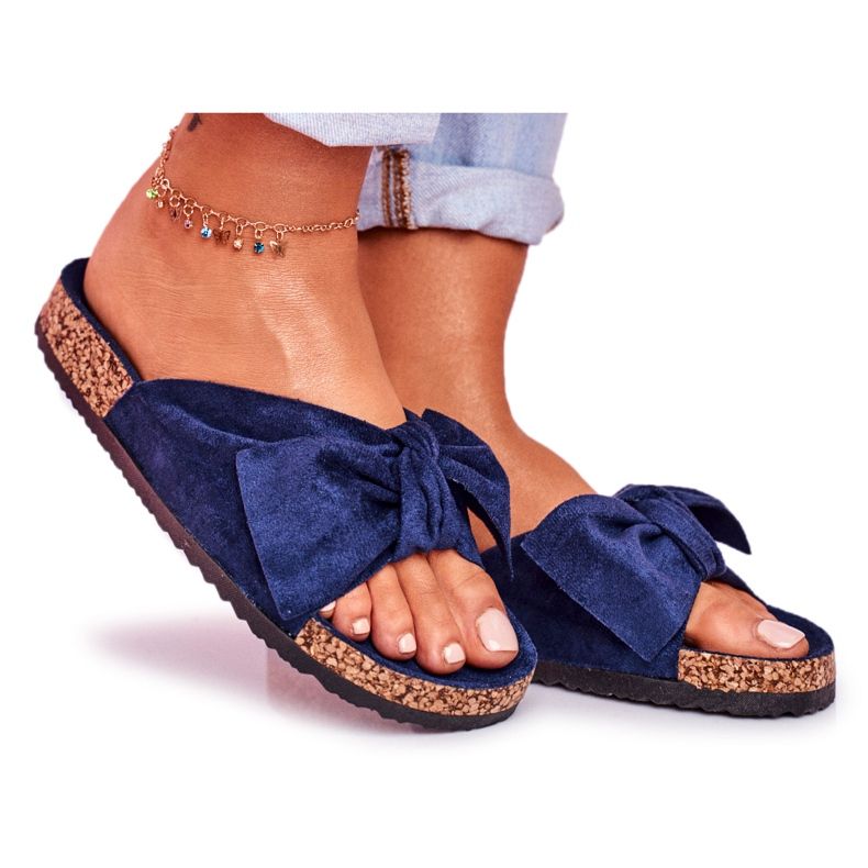 PS1 Pantofole blu navy da donna con fiocco Wendy Cork