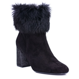 Stivali da donna in pelle scamosciata neri con Laura Messi 1689 Fur nero