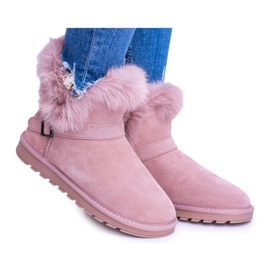 BUGO Stivali da donna in pelle rosa Mukluki Stivali da neve con pelliccia artica