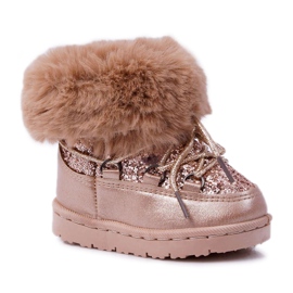 FRROCK Caldi stivali da neve per bambini con pelliccia di volpe color champagne rosa giallo
