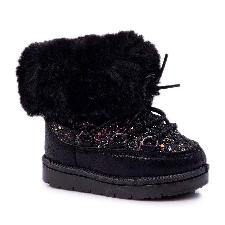 FRROCK Caldi stivali da neve per bambini con pelliccia Black Crystal Fox nero