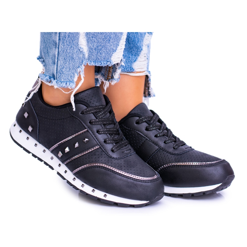 EVE Scarpe Sportive da Donna con Borchie Leggere Nere Meriva nero