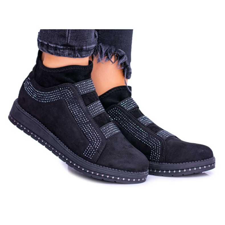PS1 Scarpe Sportive da Donna in Pelle Scamosciata Nere con Petite Cubic Zirconia nero