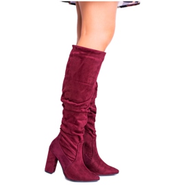 HAN Stivali da donna con tacco alto in camoscio bordeaux Nightcall rosso