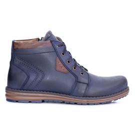 Polbut Stivaletti da uomo in pelle blu navy Scarpe calde Verno