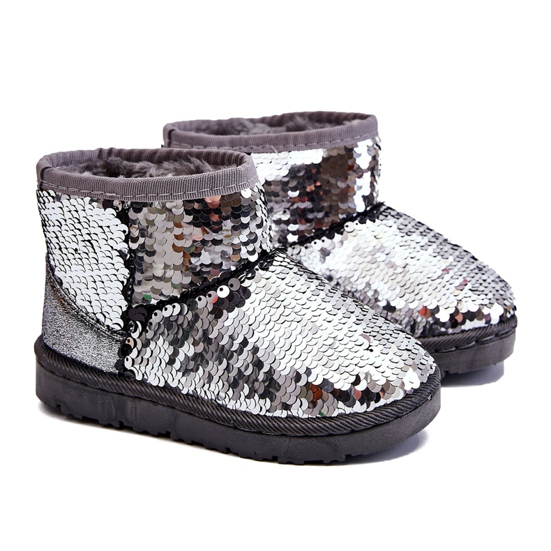 Stivali da neve per bambini argento caldo con paillettes Shard grigio