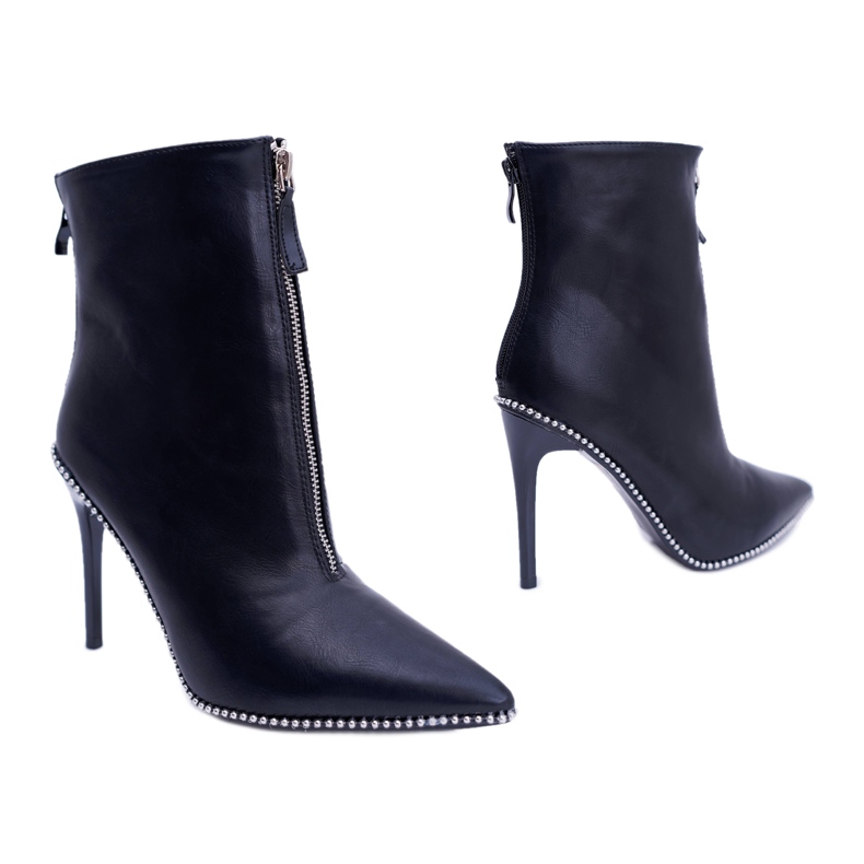 LU BOO Stivali Da Donna Con Tacco Alto Due Cerniere Suzy Nero