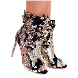 LU BOO Stivali Da Donna Con Tacco Alto Eleganti Paillettes Dorate Harley nero giallo