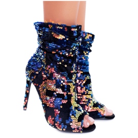 LU BOO Stivali da donna con tacco alto Eleganti paillettes Iridescenti Harley multicolore