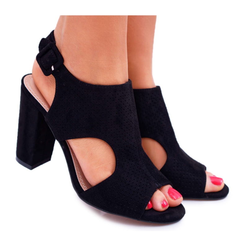 HAN Sandali Donna Con Tacco Aperto Scamosciato Nero HiBaby
