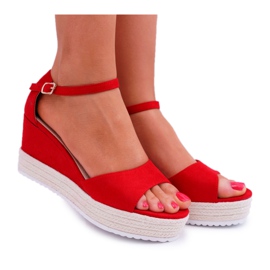 SEA Sandali da donna su una piattaforma con zeppa in pelle scamosciata rossa Delima rosso