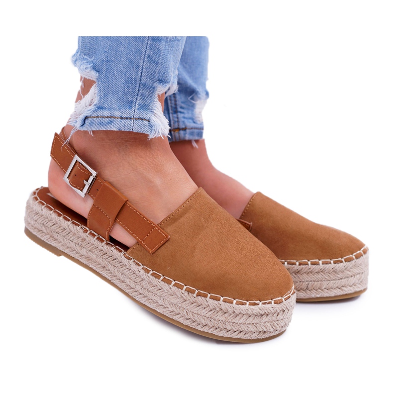 NFR Espadrillas Da Donna In Camoscio Sulla Piattaforma Camel Parteno marrone