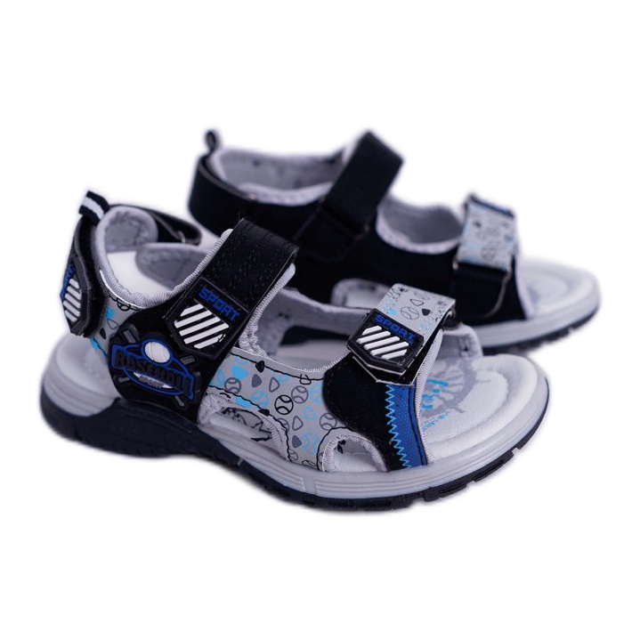 FRROCK Sandali da bambino per ragazzi con velcro Nero Reksio