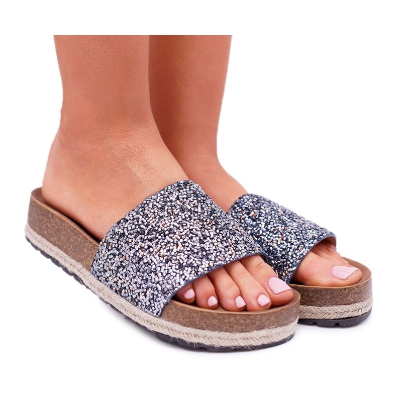 S.Barski Pantofole da donna eleganti con suola spessa in jersey blu