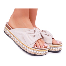Ciabatte Donna Suola Spessa Con Fiocchi Beige Milady