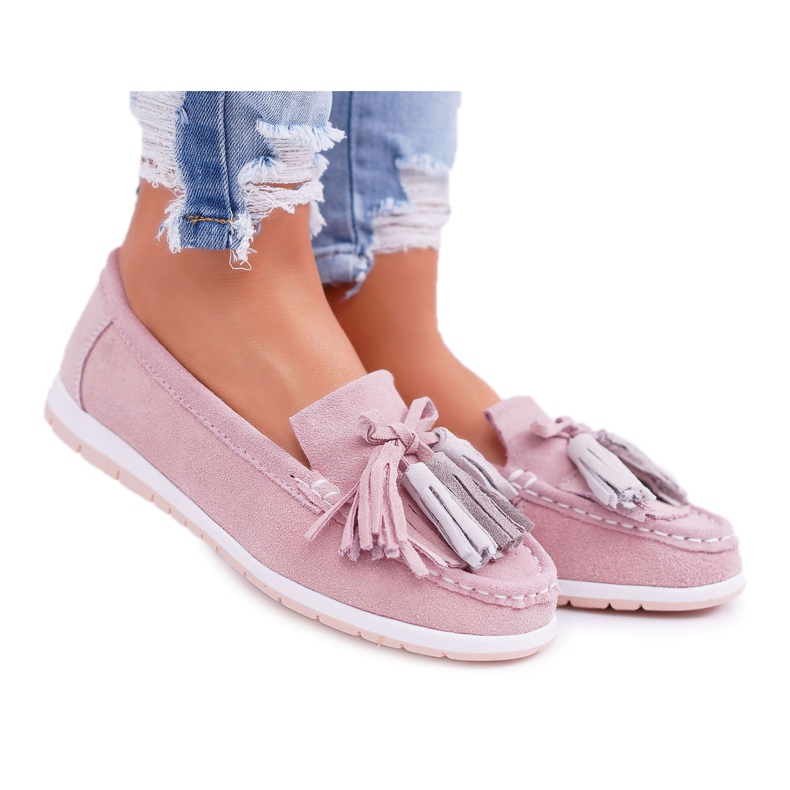 EVE Mocassini Donna, Pelle Scamosciata Con Frange, Batista Rosa