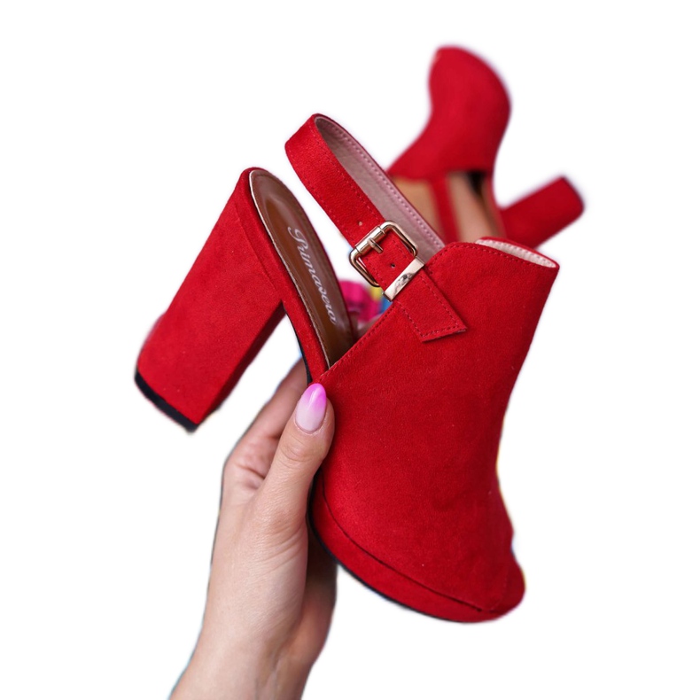 BUGO Sandali da donna su un tacco alto con punta aperta Red Montree rosso
