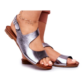 Sandali Donna Laura Messi 1116 Pelle Metallizzata Vollare multicolore grigio
