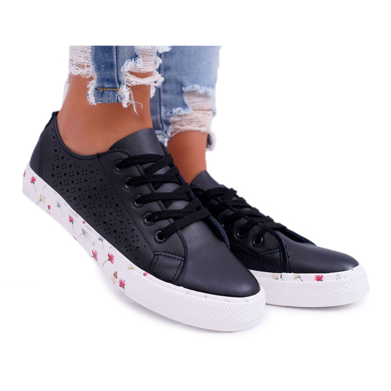 EVE Sneakers Da Donna Con Fiori Traforati Neri Loriann nero
