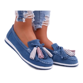 EVE Mocassini Donna, Pelle Scamosciata Con Frange, Batista Blu