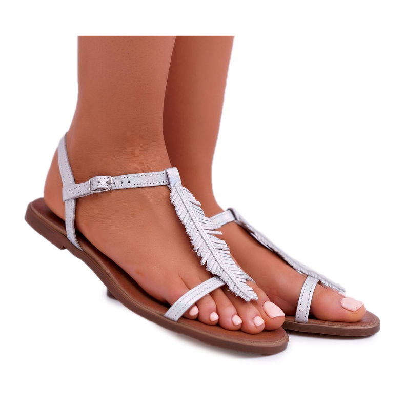 Sandali Donna Piatto Pelle Argento Nicole 2383 grigio