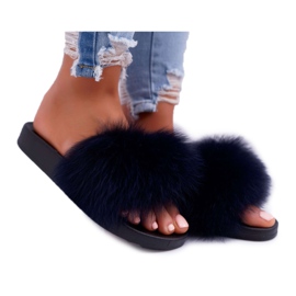 Ciabatte da Donna con Pelliccia Naturale Naturis Navy Blue blu navy