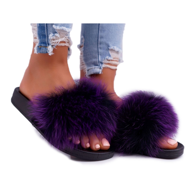 Ciabatte da Donna con Pelliccia Naturale Viola Naturis