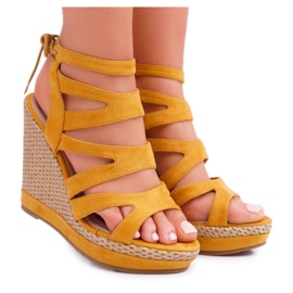 FE1 Sandali da donna con zeppa, cordino giallo, Liluena