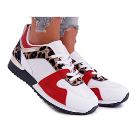 FRJ Scarpe Sportive Donna Mesh Suede Leopard Merido bianca rosso